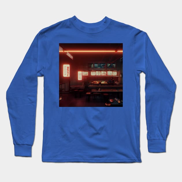 Cyberpunk Tokyo Ramen Shop Long Sleeve T-Shirt by Grassroots Green